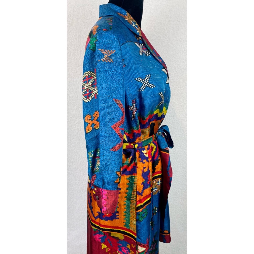 PIERRE-LOUIS MASCIA • Blue/Multi Ethnic 100% Silk Mini Dress, M - Picture 5 of 16